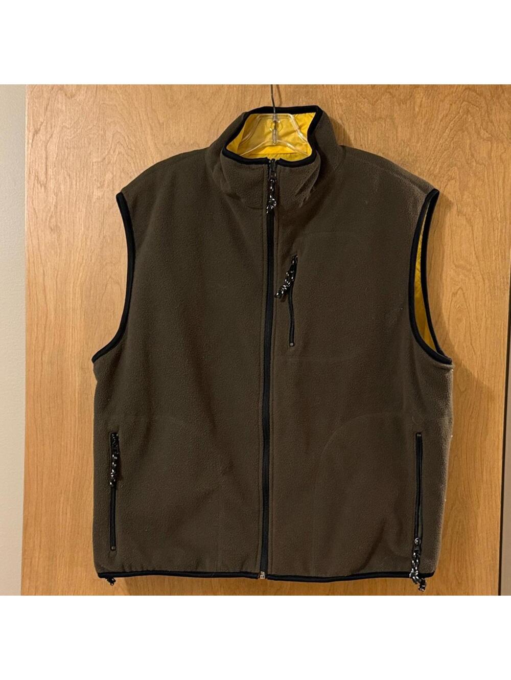 Free Country Reversible Fleece Nylon Vest Olive Green Yellow Men's Large
